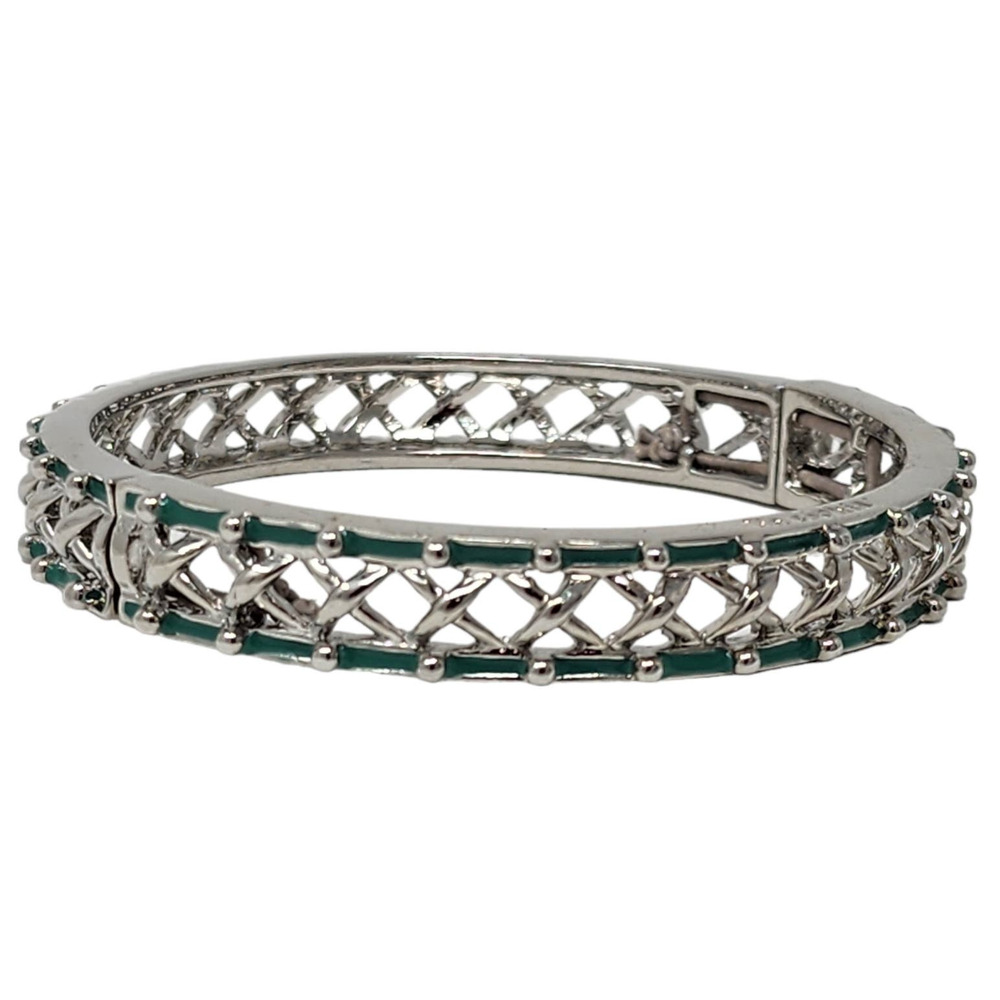 Lia Sophia Crossing Paths Stretch Bracelet Silver Criss-Cross Teal Enamel Accent